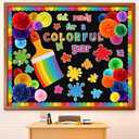 Qilery Get Ready for a Colorful Year Bulletin Board Set Welcome Back to School Classroom Decoration 3D Colorful Paint Bulletin Board with Paper Fans Flowers for Offices Door Chalkboard Wall Supplies