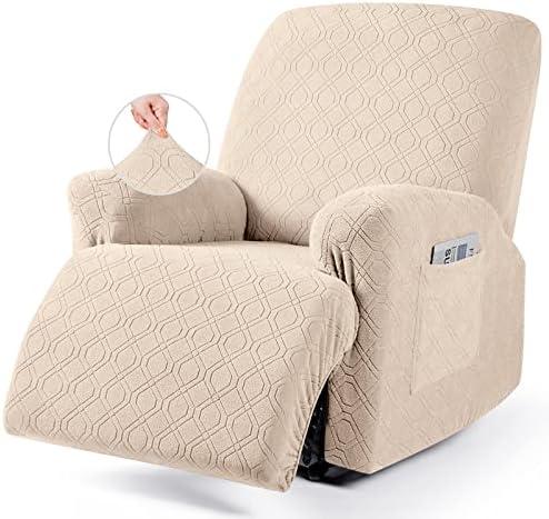 VANSOFY Recliner Chair Cover, 3-Pieces Stretch Recliner Covers for Recliner Chair Soft Reclining Chair Slipcover Furniture Protector for Dogs Cats(Cream)