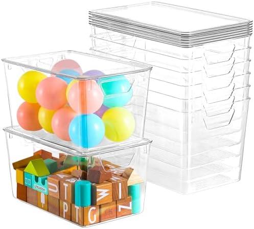 6 Pack Clear Storage Bins with Lids, 7 Quart Stackable Storage Boxes for Storage and Organization, Plastic Storage Containers with Lids, Plastic Bins with Handles for Office, Bedroom, Study Room