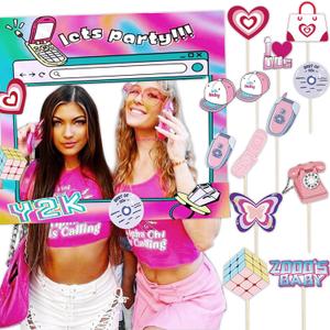 JeVenis Y2K Party Supplies 2000s Party Photo Booth Props 00s Party Decorations 2000's Theme Birthday Party Supplies Vintage Retro Y2K Party Decor