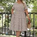 Nemidor Womens Plus Size Summer Midi Dress Casual Tiered Floral Print Beach Swing Boho Dresses with Pocket 16-26 (Beige)