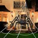 200" Halloween Spider Web + 59" Giant Spider Decorations, Triangular Huge Spiders Web and Hairy Scary Fake Spider, for Indoor Outdoor Porch Yard, Scary Haunted House Party, and Halloween Dcor