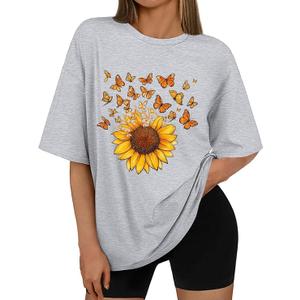Sunflower Shirts for Women Graphic Tees for Women Vintage Women's Sunflower Shirt Crew Neck Short Sleeve Tees, 2XL