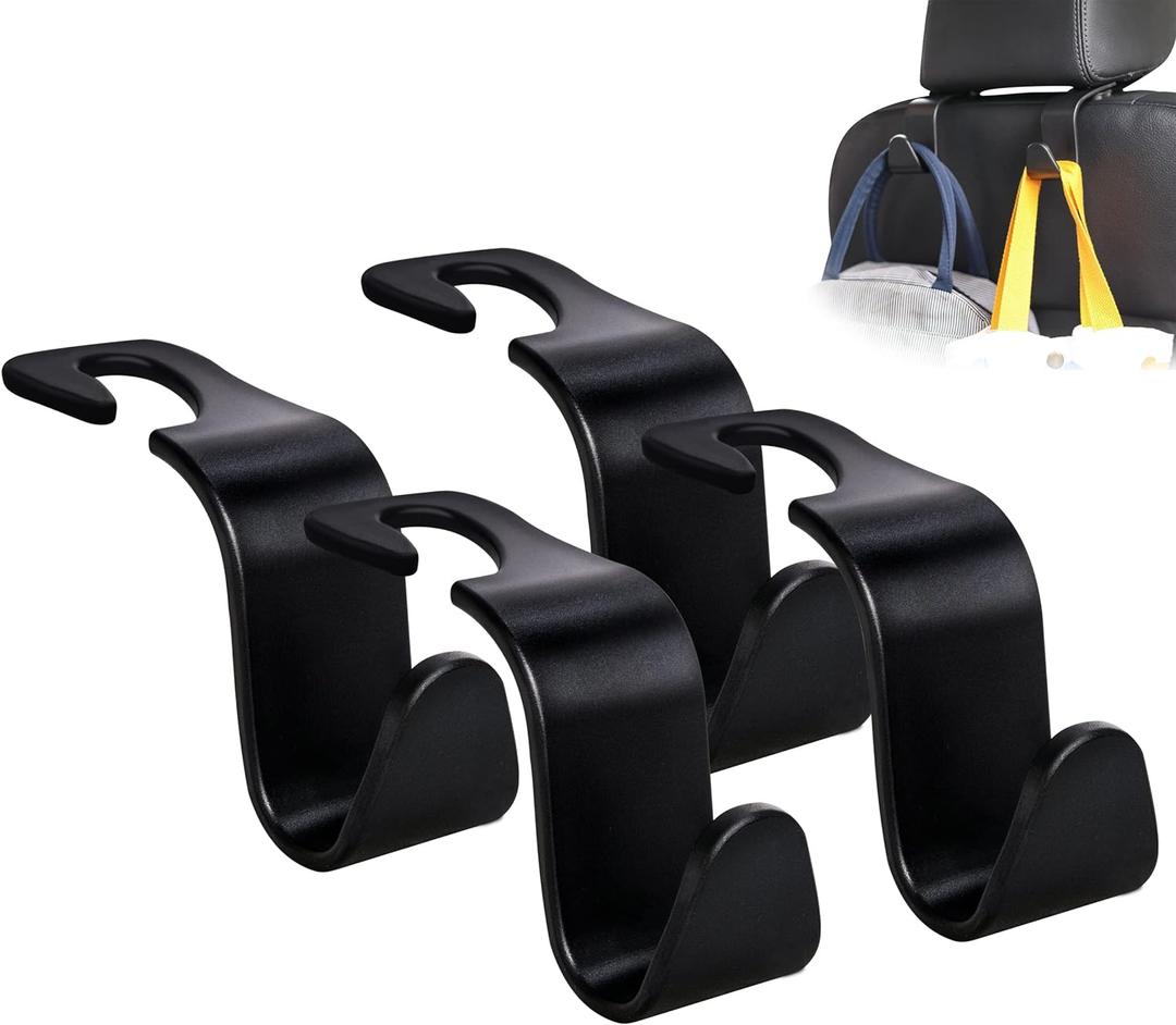 Amooca Car Seat Headrest Hook 4 Pack Hanger Storage Organizer Universal for Handbag Purse Coat fit Universal Vehicle Car Black S Type + Black Fabric Organizer 