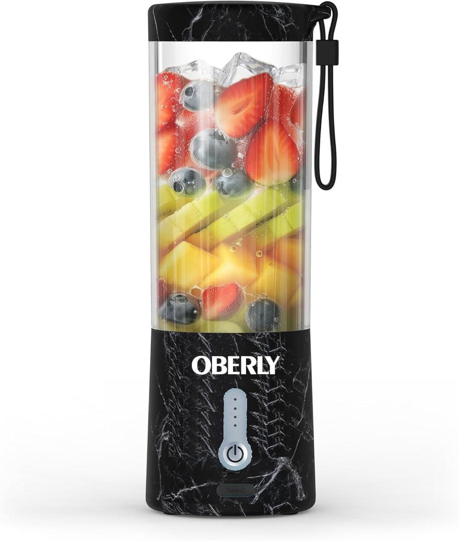 Portable Blender for Shakes and Smoothies, OBERLY 18oz Cordless Personal Travel Small Blender for Protein with USB Rechargeable Battery, Stainless Steel Blades, Mini Travel Bottle, On the Go