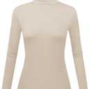 Women's Long Sleeve Turtleneck Shirts Slim Fitted Lightweight Base Layer Casual Tops (Beige)