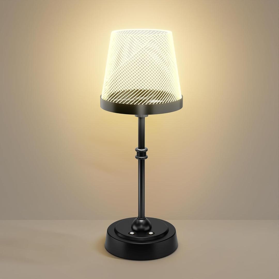 Cordless Table Lamp, Rechargeable LED Desk Lamp, 6000mAh Battery Operated Lamp, 3 Color Stepless Dimming, Portable Touch Lamp, Bedside Table Lamp for Living Room Bedroom Restaurant Night Light, Black