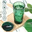 Joeyan Green Glass Tumbler with Lid and Straw,Embossed Iced Coffee Cups with Whale Pattern,Colored Striped Drinking Jars,Water Juice Beverages Soda Glasses,18.5 oz,Set of 2,Dishwasher Safe