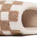 Checkered Girls House Slippers,Comfort,Wool-Like Plush Fleece Lined,in Winter Keep Warm,Slip-On for indoor (12-13 Little Kid, Beige)