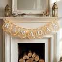 Moukeren Ramadan Mubarak Banner Wooden Decorations, Ramadan Home Banner Decor with 30 LED String Lights and Battery Operated for Home, Fireplace, Wall, Muslim Islamic Eid Party Gift