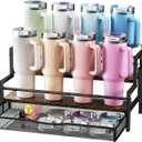 Water Bottle Organizer for Full Stanley 40 oz Tumbler with Handle, 2 Tier Tumbler Organizer for 8 Cups, Kitchen Pantry Organizers and Storage for Owala Stanley Cup Accessories, Black