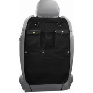 Black Car Seat Back Organizer with Multiple Pockets and Hooks