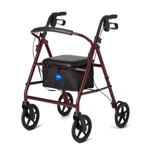 Medline Mobility Dependable Steel Rollator Walker, Burgundy, 300 lb. Weight Capacity, 8 Wheels, Adjustable Handle, Padded Seat & Backrest, Rolling Walker for Seniors and Mobility Impaired