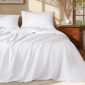 Shilucheng 100% Egyptian Cotton Queen Size Sheets Set - 1000 Thread CountLuxury Cotton Bed SheetsBreathable & Cooling Bedding and Pillow Cases, 16 Inch Deep Pocket - 4 Piece (White, Queen) 