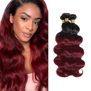 T1B/99J Body Wave Bundles Human Hair 10 12 14 Inch Ombre Burgundy Bundles Human Hair Body Wave Raw Brazilian Virgin Remy Quick Weave for Black Women