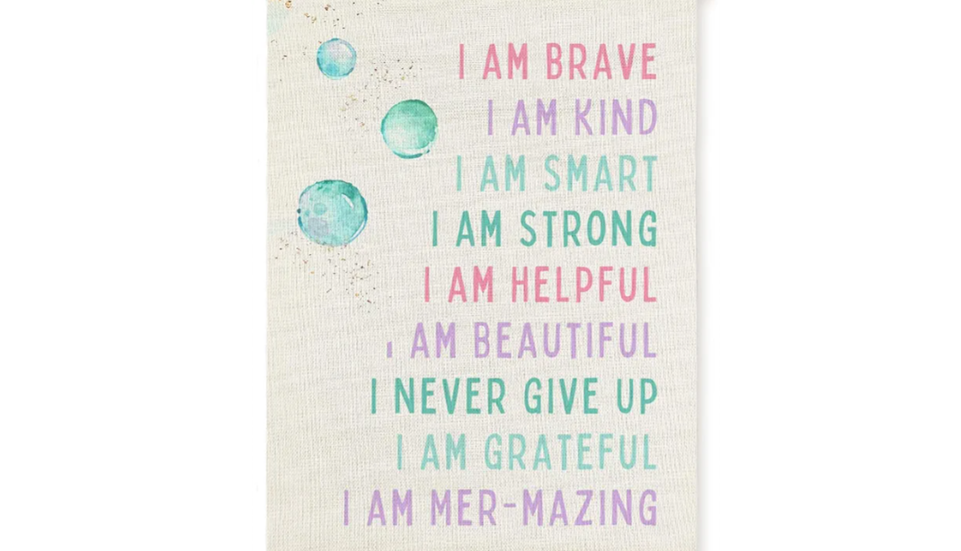 WUCHJ Positive Affirmations for Kids Wall Art Poster, Mermaid Room Decor for Girls, Pastel I Am Brave Kind Smart Inspirational Canvas Prints Artwork for Girls Bedroom Dorm Apartment Decor, 12x16 Inch