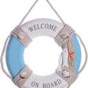 2 Pack 13" Nautical Beach Wooden Ship Wheel and 13" Wooden Anchor with Rope Nautical Boat Steering Wheel Rudder Anchor Wall Art Decor Door Hanging Ornament Beach Theme Home Decoration (Star Blue)