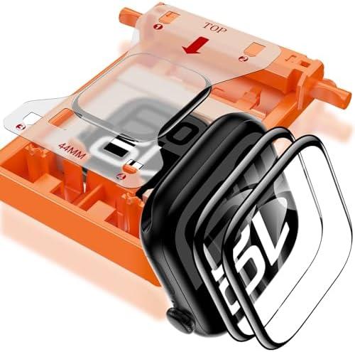 YMHML 2 Pack Tempered Glass Screen Protector for Apple Watch 44mm SE Series 6/5/4, [Zero Bubble] 3D Full Coverage Strong Adhesion Waterproof Film with [Automatic Align Tech] for iWatch Accessories