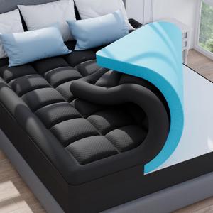 ELEMUSE Dual Layer 3 Inch Memory Foam Mattress Topper Full Size, 2 Inch Cooling Gel Memory Foam Plus 1 Inch Down Alternative Pillowtop Mattress Pad with Cooling Cover, Soft Comfort Support,Black