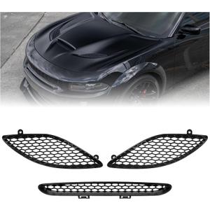 Hood Scoop Bezel Set for Dodge Charger SRT Hellcat 2015-2020 Accessories, Front Hood Scoop Grill Grille Vent Trim Black for 68202581AB 68202580AC 68202580AA 68202580AB 68202462AD, 3 Pieces Kit Set