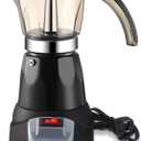 Electric Espresso Maker Transparent Coffee Maker Electric Moka Pot Portable Aluminum Espresso Machine Italian Moka Pot with Detachable Base, Coffee Gift for Women Men Home Travel(Black, 6 Cup)