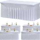 4 Pack White Velvet Table Clothes for 6 Foot Rectangle Tables, Spandex Thick Fitted Table Cover 6ft Soft Tablecloths 90x132 inch Desk Skirt for Parties Weddings Birthday Banquet Baby Shower