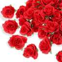 Red Roses Artificial Flowers Bulk Mini Rose Artificial Flower Heads Silk Red Fake Roses Heads Real Looking Silk Rose Mini Red Roses Heads Artificial Flowers for Crafts Home DIY Decor