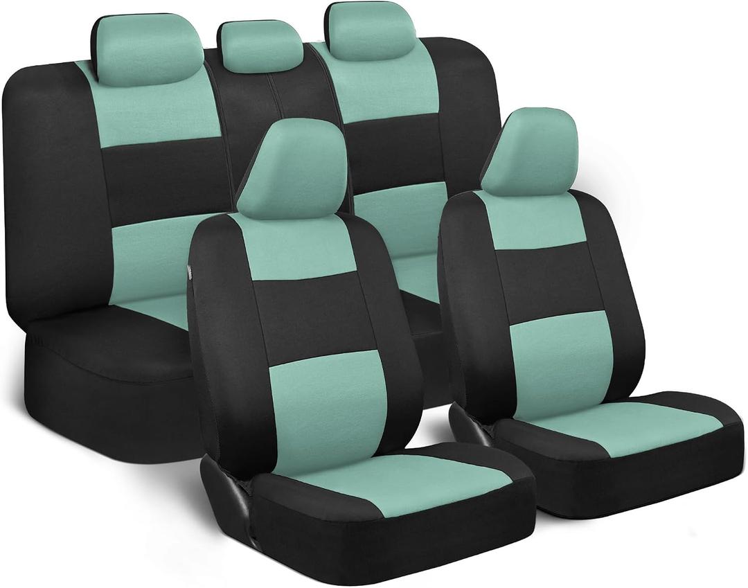 BDK PolyPro Car Seat Covers Full Set in Mint on Black Front and Rear Split Bench Seat Covers Accessories for Auto Trucks Van SUV,Easy to Install