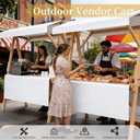 Market Stall Frame Carts Width 59" Outdoor Pine Wood Street Food Vendor Cart with Canopy Folding Vendor Stall Cart with Wheels for Beaches or Festivals (White)