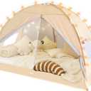 LEEDOR Bed Tent Dream Tents Bed Canopy Shelter Cabin Indoor Privacy Warm Breathable Pop Up Twin/Full/Queen for Kids and Adult Patent Pending(Mattress Not Included) (54"W x 75"L (Pack of 1), Beigewith String Lights)