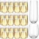 Remerry 48 Pack Stemless Plastic Wine Glasses 9 oz & 12 oz Disposable Champagne Flutes Cups Heavy Duty Shatterproof Toasting Cocktail Glasses for Weddings, Bars, and Events(Clear)