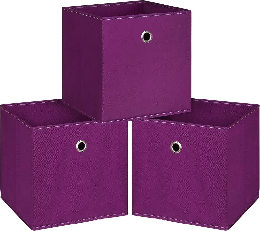 Foldable Storage Cubes Bins ,11 Inch Cloth Storage Cube Fabric Storage Box Cubes Organizer Baskets with Handles for Home Organizer Set of 3 (Purple)