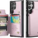 Vinich for Samsung Galaxy S24 Ultra Wallet Case with Card Holder, RFID Blocking Credit Slots Kickstand Shockproof Phone Cover for Women Men, Pink