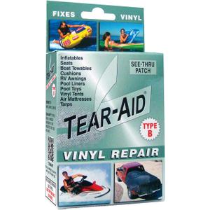 TEAR-AID Vinyl Repair Kit, Type B Clear Patch for Vinyl-Coated Materials, Works on Tents, Awnings, Air Mattresses, Pool Liners and More, Green Box, Single Pack