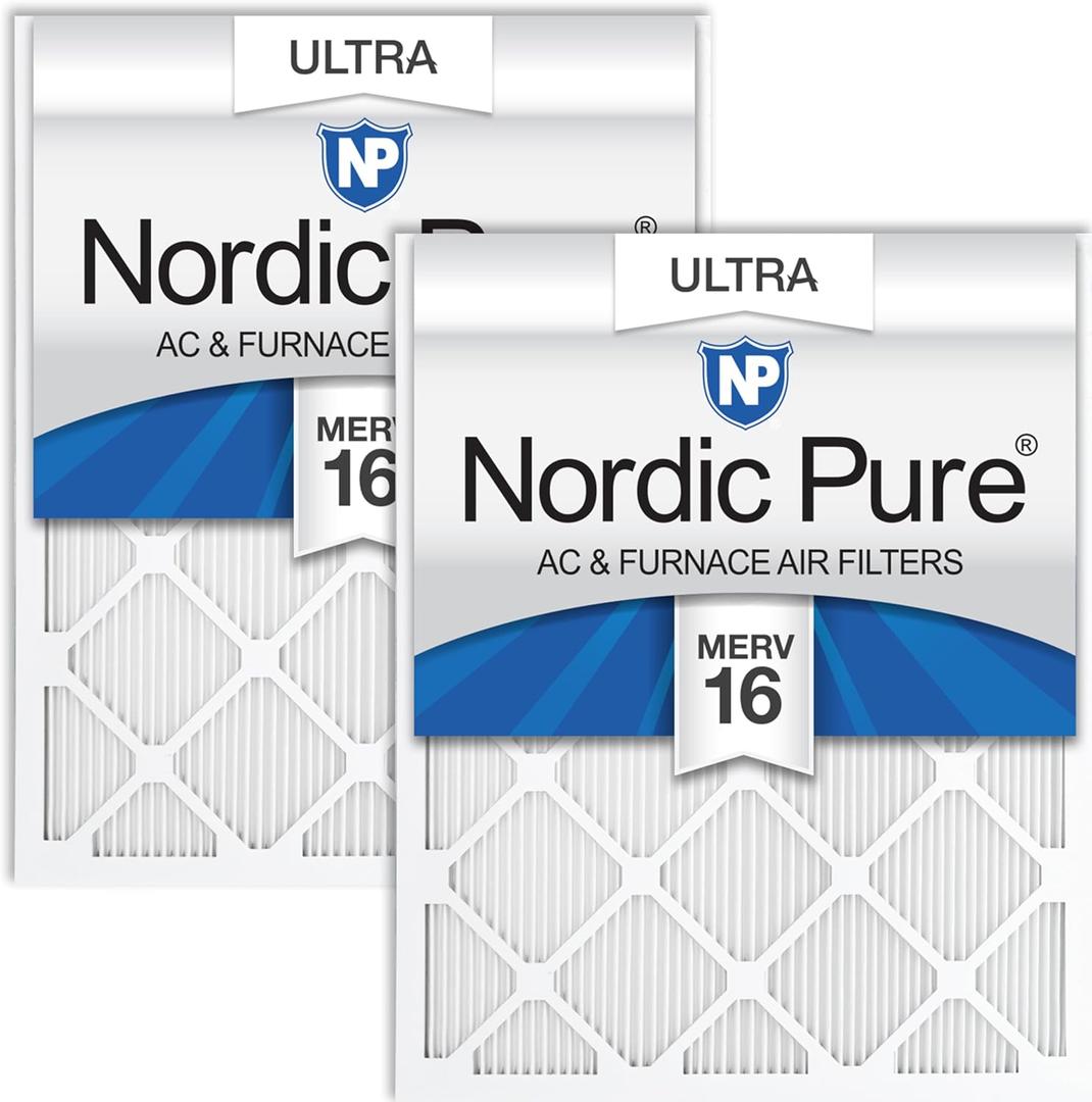 Nordic Pure 14x24x1 Pleated Ultra MERV 16 AC Furnace Air Filters 2 Pack | Actual Size: 13 3/4 x 23 3/4 x 3/4 Made in USA, Pro Strength HVAC Filtration, Fine Particles, Dust, Pollen & Pet Dander