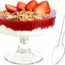 40 Pack 6.8 oz Clear Ribbed Dessert Cups with Spoons, Ice Cream Bowl with Retro Stripes, Mini Dessert Shooter for Pudding Fruit, Elegant Parfait/Sundae Bowls for Christmas Party & Home Use