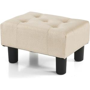 BRIAN & DANY Small Foot Stool, Linen Foot Stools with Legs, Stable Small Footstool for Living Room, Beige