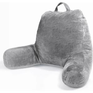 Sasttie Reading Pillow for Bed, Velvet Back Support Pillow for Bed Sitting Up, Back-Rest Sit-Up Support Cushion, College Dorm Essentials for Girls and Boys, Dark Grey (Standard Size)