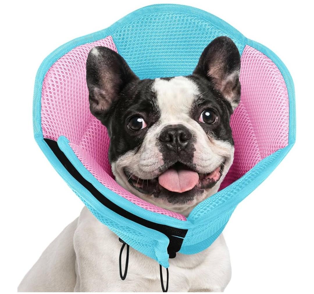 AOFITEE Dog Cone - Soft Cone for Dogs to Stop Licking After Surgery, Foldable Small Dog Cone Collar, Adjustable Cones for Dogs for Wound Healing, Elizabethan Pet E-Collar, Blue Pink, Small