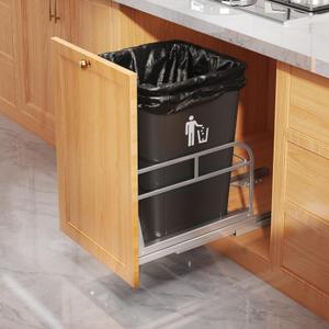 28-40 QT Pull Out Trash Can Under Cabinet with Soft-Close Slides,Heavy Duty Slide Out Under Sink Garbage Can Kit for Kitchen,Garbage Can Not Included,Requires Minimum Cabinets Opening 13"W X 18"D (Single-11"W x 16.5"D, Silvery)
