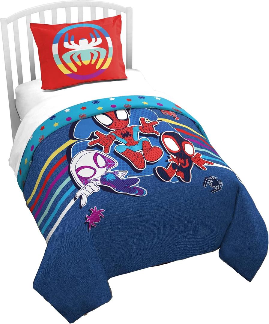 Jay Franco Duvet Cover Set  3 Piece Comforter Cover and Sham Set, Super Soft Cozy Kids Bedding (Insert Not Included) Blue - Spidey & Friends, Twin