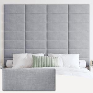 Wall Mounted Headboard, Peel and Stick Panels, Light Grey, Queen, Twin