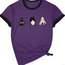 Womens Halloween Shirt Week Day Embroidery Girls Shirts Short Sleeve Tee Tops (Large, Purple)