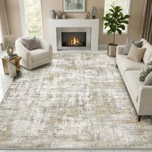 Area Rugs 8x10 Living Room Rug Washable No Slip Low Pile Soft Thickness Large Carpets Indoor Floor Covering for Bedroom Dining Modern Abstract Home Office Decor Tan