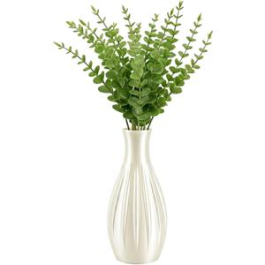 Drop-Resistant Plastic Vase with Fake Plants - Modern Farmhouse Decor Pottery Centerpiece - Small Vase for Living Room Coffee Table Bedroom Kitchen Shelf & Dining Gift