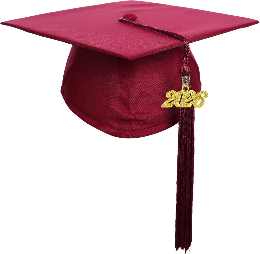 4 x Newrara Graduation Unisex Matte Adult Graduation Cap with Tassel (Red)