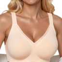 PoseFree Womens Wireless Bras Supportive Tshirt Bra No Underwire Seamless Push Up V Mesh Comfortable Bralette Everyday Bras (X-Large, Nude)