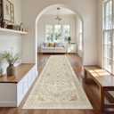 Madane Hallway Runner Rug 2'6''x12', Non Slip Vintage 12ft Runners for Hallways Washable Kitchen Rugs Soft Low Pile 2.5x12 ft Rug Runner for Laundry Room, Entryway and Bedroom, Beige/Blue
