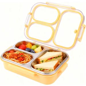 Stainless Steel Bento Box for Kids & Adults,25oz-Leakproof 3 Compartment Metal Bento Lunch Container,304 Stainless Steel Bento Box for School, Capable of Heating Food,Dishwasher Safe, BPA-Free.