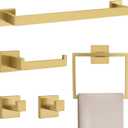 Brushed Gold 5 Pieces Bathroom Hardware Accessories Set Towel Bar Set Towel Holder&Racks Set for Bathroom,SUS304 Stainless Steel,Wall Mounted 16-Inch